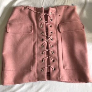 Pink lace up skirt